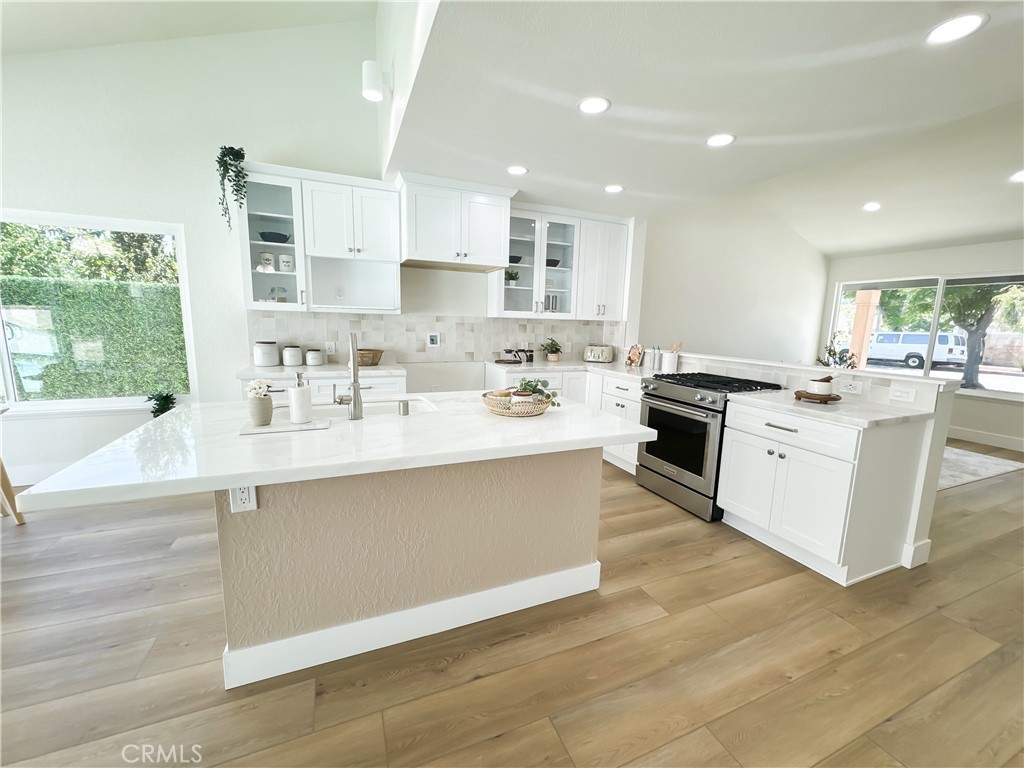 Kitchen with oversized island after the remodel